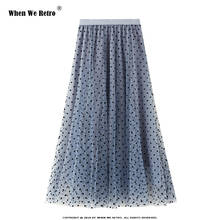 2021 New Polka Dot Skirt WF0123 Summer Vintage Long Tulle Skirt Ladies Casual Black Khaki Grey Navy Blue Women Skirt 2024 - buy cheap