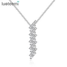 LUOTEEMI Geometric Top Quality Clear CZ Long Pendant Necklaces for Women Wedding White Gold Color Chain Fashion Jewelry Gift 2024 - buy cheap