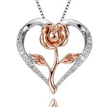 Bohenian Heart Pendant Necklace Cubic Zirconia Rose Flower Heart Necklace Metal Alloy Charm Necklace Women Fashion Jewelry 2024 - buy cheap