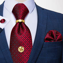 Corbata de seda Jacquard para hombre, pañuelo de punto a cuadros rojos de 8cm, conjunto de tachuelas, regalo de boda y negocios, DiBanGu, nuevo diseño 2024 - compra barato