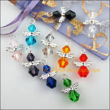 20Pcs Silver Plated Wings Mixed Crystal Beads Angel Charms Pendants 14x23mm 2024 - buy cheap