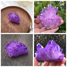 Фиолетовый натуральный кварцевый кристалл, красочное титановое покрытие, драгоценный камень, натуральный кварц, подарок кластер, ангел, Кристалл E A9U6 2024 - купить недорого