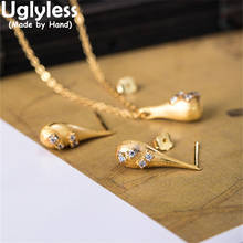 Uglyless-elegante conjunto de joyería en forma de gota de agua para mujer, pendientes de plata 925 huecos, collares, colgantes de cristales brillantes + cadenas de oro 2024 - compra barato