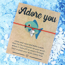 Pulsera "Adore You Fish Wish" para hombre y mujer, brazalete de la suerte, joyería de pescado, tarjeta de amor, regalo 2024 - compra barato