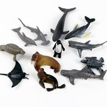 Детская мини-игрушка для морских животных, модель украшения сцены, Megalodon, Кит, синий кит, большая белая акула, Пингвин, Дельфин 2024 - купить недорого