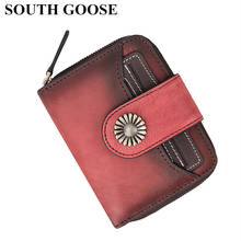 SOUTH GOOSE-cartera de piel auténtica para mujer, billetera pequeña plegable con tarjetero, monedero, bolsillos 2024 - compra barato