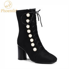 Phoentin-botas curtas de inverno femininas, plus size, 34-48, com pérolas, elegante, para escritório, sapatos de salto alto, zíper quadrado, ft1325 2024 - compre barato