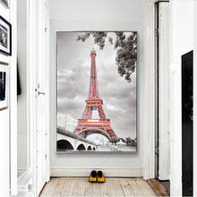 Pintura en lienzo de la Torre Eiffel roja, impresiones de arquitectura en blanco y negro, imagen de pared para decoración artística de pared de sala de estar 2024 - compra barato