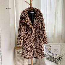 Women Leopard Print Jacket Faux Fur Jacket Loose Medium Long Lamb Coat Long Sleeve Casual Fur Coat Outerwear Top Overcoat Winter 2024 - buy cheap