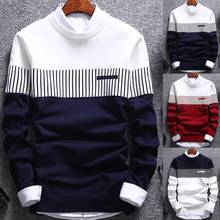 Модный мужской цветной лоскутный вязаный свитер с круглым вырезом и длинным рукавом, топ, блузка 2024 - купить недорого