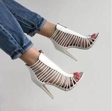 White Cut-outs Front Zipper Stiletto High Heels Gladiator Sandals Boots Women Open Toe Narrow Band Ankle Boots Casual Shoes Lady 2024 - buy cheap