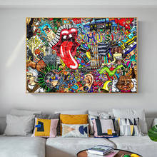 Street Graffiti Art Canvas Painting on The Wall Posters and Prints Big Tongue Decorative Wall Picture for Living Room Home Decor 2024 - buy cheap