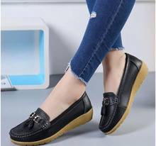 Autumn spring Genuine Leather Women Casual Shoes Breathable soft bottom Fashion Breathable Slip-on Peas Massage Flat Shoes 2024 - buy cheap