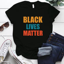 Camiseta preta live estampa letra, gola redonda, verão, camiseta feminina casual solta, femme harajuku, tops para mulheres, 2020 2024 - compre barato