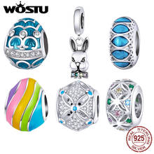 Wostu Easter Day Egg Rabbit Real 925 Sterling Silver Beads Charms 925 Original For Bracelet Silver 925 original Jewelry Making 2024 - buy cheap