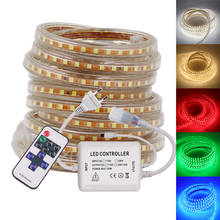 Tira de luces LED regulable para decoración del hogar, 220 LED/m, CA de 120 V, 2835 Led, cinta de diodos LED impermeable, tira de luces LED EU 2024 - compra barato