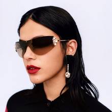Óculos de sol feminino luxuoso estilo diamante, óculos de sol sem aro e estiloso de marca glamour, 2020 2024 - compre barato