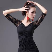 2020 Adult Black Lace Latin Dance Middle Sleeve Tops Woman Practice Dress Performance V-neck Latin Ballroom Dance Clothes Women 2024 - buy cheap