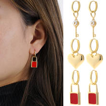 Lock and Key Hoop Earrings for Women Female Gold Love Heart Ear Rings Cute Dangle Earrings Party Wedding Gift New Fashion Korean 2024 - buy cheap