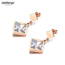 JeeMango Titanium Steel Fashion Square Cubic Zirconia Steel Stud Earrings Charming Engagement Earrings Jewelry For Women JE18048 2024 - buy cheap