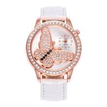 montre femme 2018 Round Butterfly Rhinestone Faux Leather Band Analog Women Quartz Wristwatch Ladies Dress Watches Gift Luxury 2024 - buy cheap