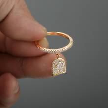 RongXing-anillo colgante de cristal geométrico coreano para mujer, sortija fina minimalista apilable para mujer, sortija de circonia de Color plateado, oro rosa 2024 - compra barato
