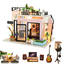 1:12 dollhouse studio diy wooden doll house with radio bass accessories miniaturas  house kast furniture kit casa de juguete 2024 - buy cheap