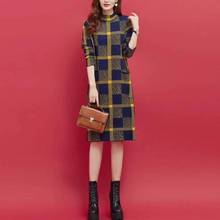 2020 New Autumn Winter Women Half Turtleneck Knitted Sweater Dresses Fashion Lady Casual Plaid Bottoming Mid-long Vestidos Z28 2024 - buy cheap