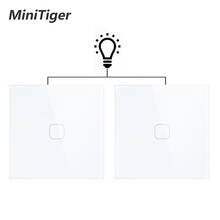 Minitiger-painel de cristal de vidro, padrão europeu, 1 gang, 2 vias, luz, interruptor de toque, à prova d'água e à prova de fogo, 2 espaços