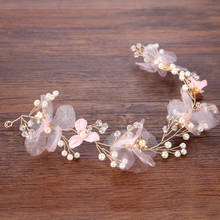 Trendy Pearl Pink Flower Bridal Headband For Wedding tiara Headpiece Women Hair Jewelry Handmade Wedding Hair Accessories 2024 - buy cheap