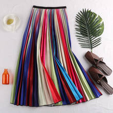 HOT SELLING  MiyakeRetro wild high waist slim pleated Color stripe pleated skirt  IN STOCK 2024 - buy cheap