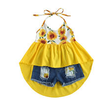 Lioraitiin 2 peças 1-6 anos bebê menina moda verão roupas sem manga amarelo floral impresso top shorts 2024 - compre barato