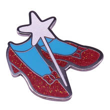 Dorothy's red glitter shoes bow varinha mágica esmalte pino fantasia americana filme de aventura inspirado broche adorável 2024 - compre barato