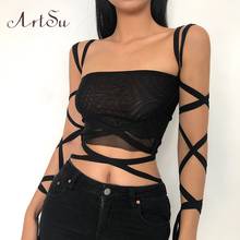 ArtSu Bandage Tanks Crop Top Gothic Punk Black Women Lace Up Backless Bodycon Fitness Y2K Fashion Summer Sexy Clothing VE52671 2024 - buy cheap