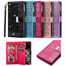 9 Card Bling Leather Flip Wallet Case For Samsung Galaxy S21FE S20FE S20 S21 PLUS Ultra FE S10 S9 PLUS Cover Coque with Lanyard 2024 - купить недорого
