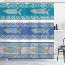 Mosaico estilo cortina de chuveiro com ganchos 84 ", conjunto de decoração, arte inspirada em cerâmica bitária, padrão de peixe 2024 - compre barato