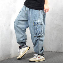 Calças jeans largas masculinas, calças largas de saruel com bolso grande, hip-hop, roupas para homens 2024 - compre barato