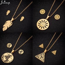 Jisensp Bohemian Style Autumn Leaf Stainless Steel Jewelry Sets Pendant Necklace Earrings for Women Girls Party Gift bijoux 2024 - buy cheap