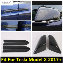 Lapetus For Tesla Model X 2017 - 2020 ABS Outer Door Pull Doorknob Handle Panel / Rearview Mirror Cover Trim Carbon Fiber Look 2024 - buy cheap