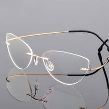 Óculos de leitura sem aro de olho de gato, óculos femininos de liga de titânio anti-blue ray prescrição presbiopia com dioptria + 1.50 + 2.00 + 2.50 2024 - compre barato