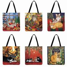 Американская пасторальная Сумка-тоут с принтом кота для женщин, повседневная сумка-тоут, рождественский подарок, женская сумка на плечо, складная сумка для покупок, пляжные сумки 2024 - купить недорого