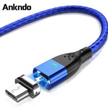 Магнитный кабель Ankndo, Micro USB, шнур для быстрой зарядки Android, магнитное зарядное устройство, USB-кабель для передачи данных для Xiaomi, кабель 2 м, 3 А 2024 - купить недорого