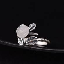 FNJ Flower Hetian Jade Ring 925 Silver Adjustable Size 100% Original Real S925 Solid Silver Rings for Women Jewelry Fine 2024 - buy cheap