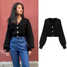 Kpop IU Seo Yea Ji Autumn New Sexy Cardigan Knit Deep V neck Sweater Women Fashion Loose Solid Coat Single-Breasted Female Tops 2024 - buy cheap