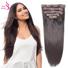 Extensiones de cabello humano Remy con Clip, pelo liso europeo hecho a máquina de Real Beauty, Color oscuro, 14 "-24" 2024 - compra barato