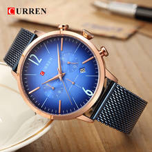 Curren-relojes de cuarzo para hombre, pulsera de acero de malla informal Simple, esfera azul, de negocios 2024 - compra barato