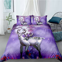 3D Purple Bedding Set Deer Duvet Cover Sets Animals Bed Linens Pillow Cases Full Double Single Twin Queen King Size 140*210cm 2024 - buy cheap