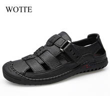 WOTTE  Sandals Men High Quality Leather Sandals Outdoor Handmade Men Sandals Fashion Comfortable Men Beach Leather Shoes sandale 2024 - buy cheap