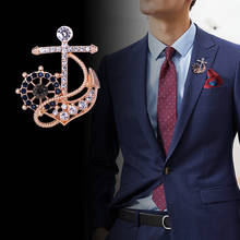 Broche con diseño de ancla de cristal para hombre y mujer, Pin de solapa, insignia de lujo, accesorio Masculino 2024 - compra barato