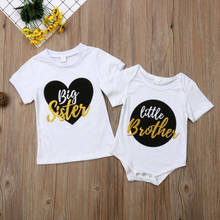 Модный детский хлопковый комбинезон с надписью «Little Brother», футболка с надписью «Big Sister», комплект одежды 2024 - купить недорого